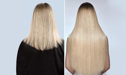 Before and after picture of hair extentions