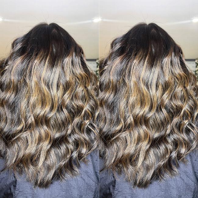 Woman with curly brunette hair